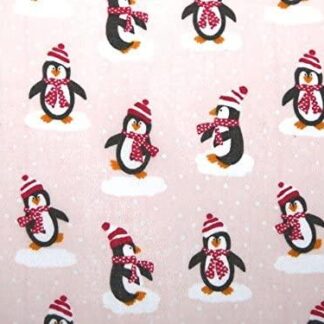 Polycotton Fabric Baby Pink Printed With Penguins /25mm
