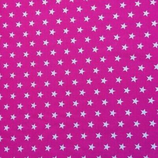 Pink on White stars PolyCotton Fabric Dressmaking Material Crafts 7mm