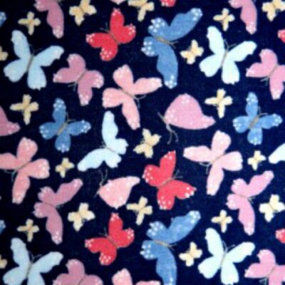 Navy Blue Printed Butterfly polycotton fabric