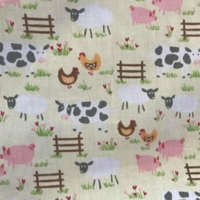 Farm Animal Cream Colour Printed Polycotton Fabric