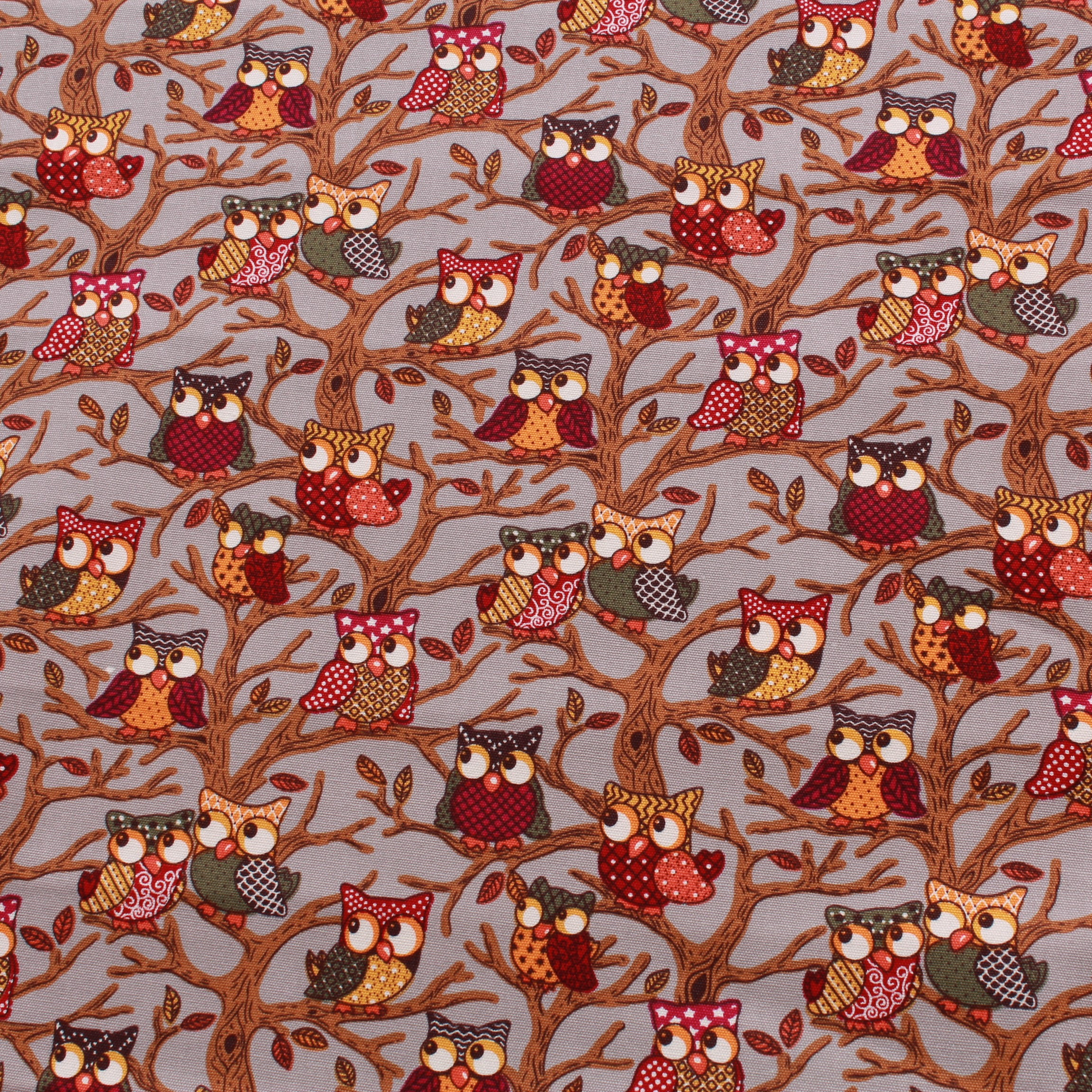 Pink Owls on Tree Branches Printed 100% Cotton Canvas Fabric. 