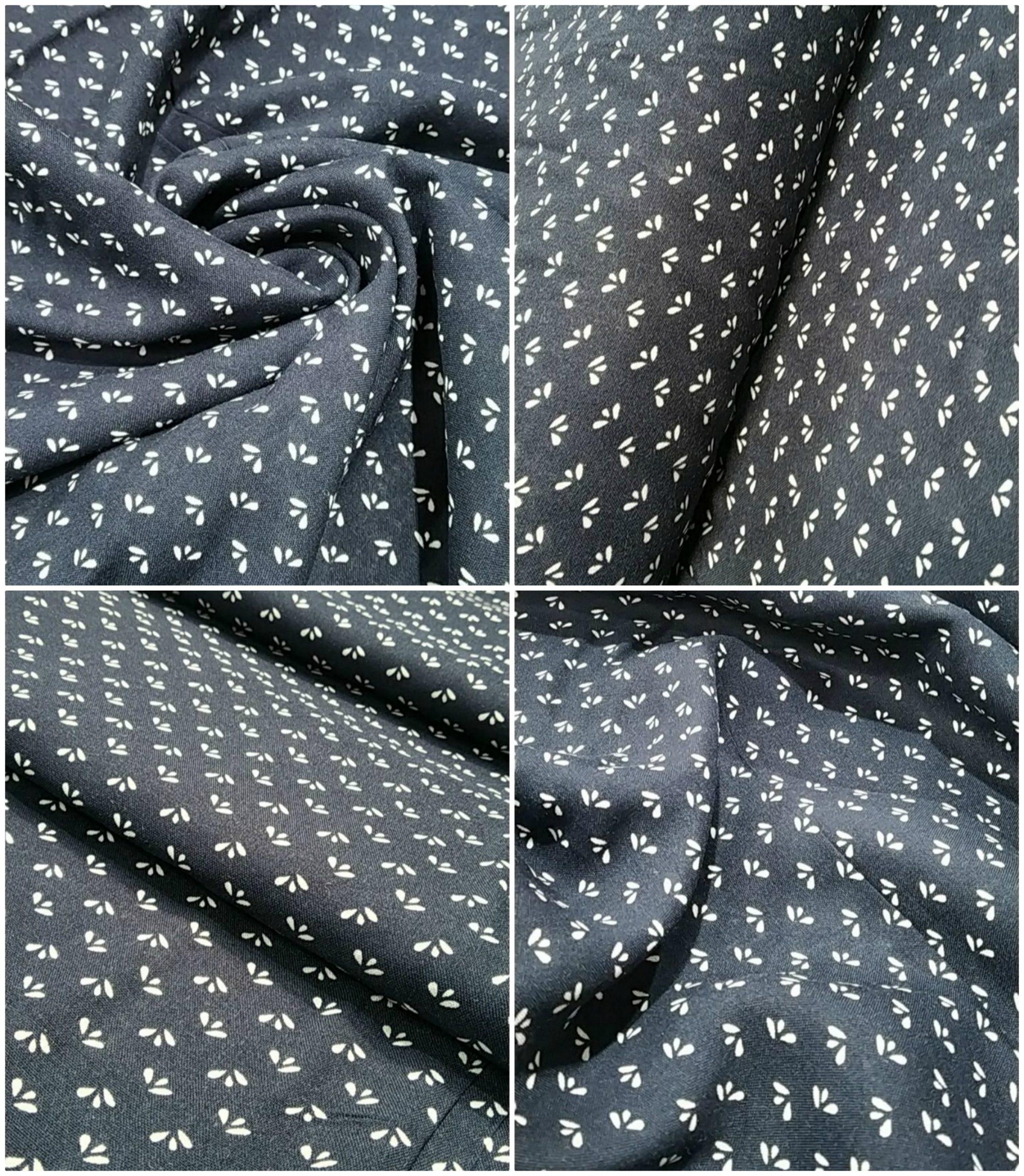Viscose Fabric with Three petals on Blue/ Black Colours