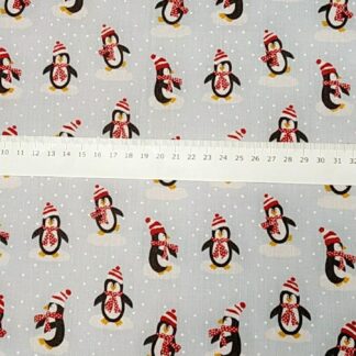 Polycotton Fabric Light Blue Printed With Penguins /25mm