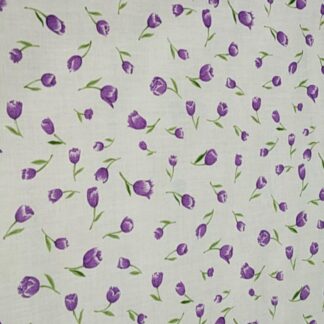 Polycotton Fabric Lilac Blooming Tulips Floral Flower Heads White Silhouettes