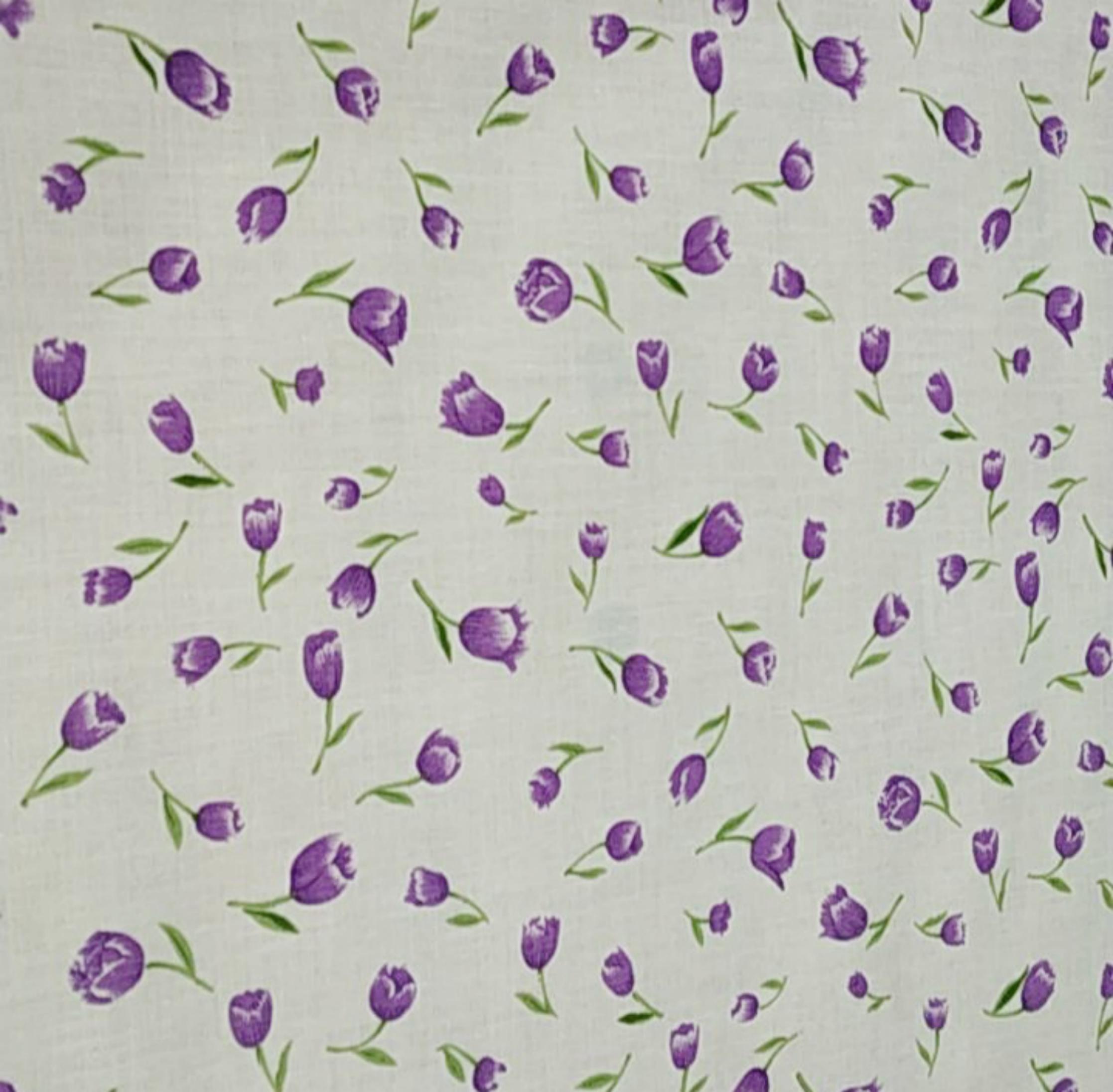 polycotton fabric Lilac Blooming Tulips Floral Flower