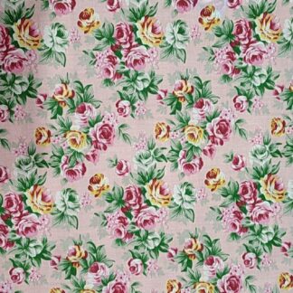Pink Roses On Pink Colour Polycotton Fabric
