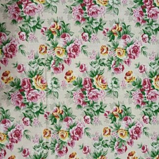 Pink Roses On Cream Coloured Polycotton Fabric