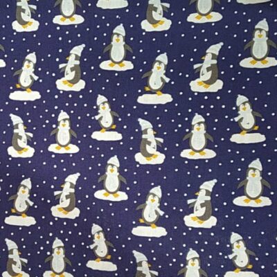 Polycotton Fabric Navy Blue Printed With Penguins /25mm