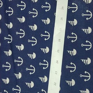 Navy Blue Polycotton Fabric with Nautical Sailing Boats and Waves