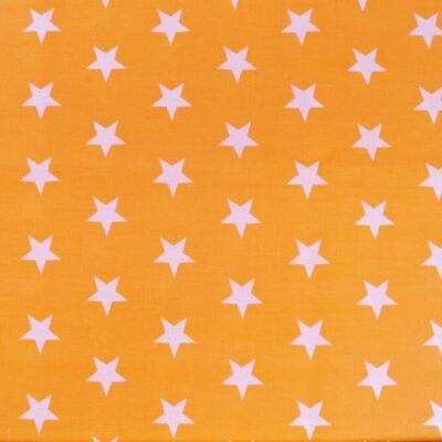 Orange on White stars PolyCotton Fabric Dressmaking Material Crafts 25mm