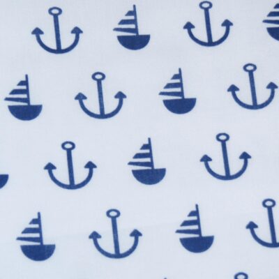 Polycotton Fabric Anchors And Sailing Boats Nautical White