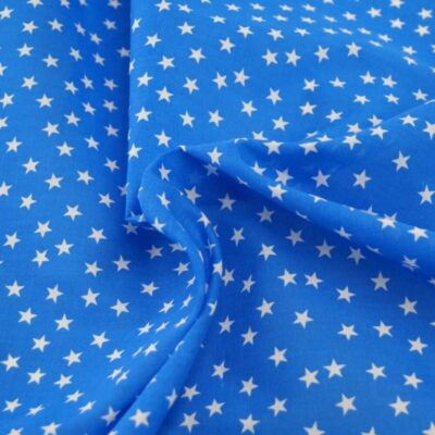 Blue on White Stars Polycotton Fabric Dressmaking Material Crafts 7mm