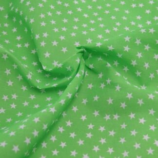 Green on White Stars Polycotton Fabric Dressmaking Material Crafts 7mm