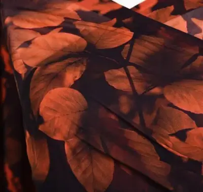 Orange Black Sheer Fabric Autumn Leaves - Image 2
