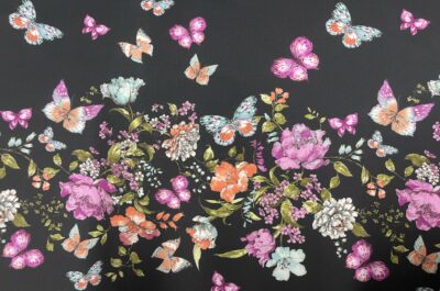 Black Butterflies Scuba Crepe Jersey Fabric - Border Print - Image 2