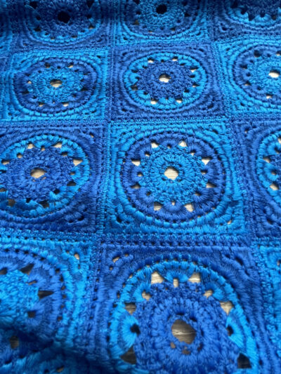 Granny Squares Crochet Fabric- Blue Ombre