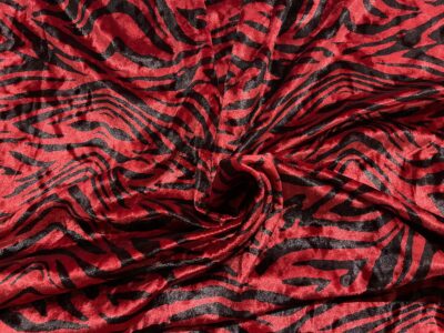 Red Abstract Animal Print Zebra Ice Crushed Velvet - Image 3