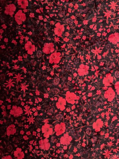 Vintage Red Black Floral Garden Ice Crushed Velvet