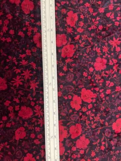 Vintage Red Black Floral Garden Ice Crushed Velvet - Image 3