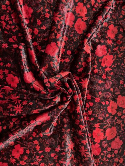 Vintage Red Black Floral Garden Ice Crushed Velvet - Image 2