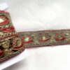 Red/ Gold Floral Diya Pattern with Gold Sequin Lace