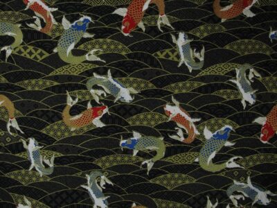 Oriental Koi Carp 100% Cotton Japanese Gilded Fabric