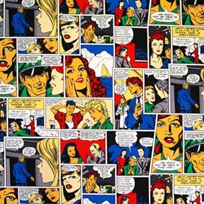 Digital Comic Book Strip -100% Cotton Linen Fabric Comic Strip Multicoloured Material for Curtains, Cushions, Quilting, Crafts Linen Fabric