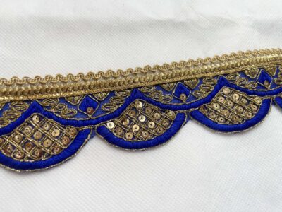 Royal Blue with Gold Sequin Embroidered Decorative Lace Embellishment Trimming - Image 3