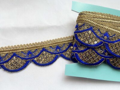 Royal Blue with Gold Sequin Embroidered Decorative Lace Embellishment Trimming