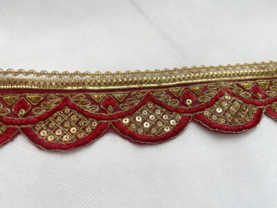 Burgundy with Gold Sequin Embroidered Decorative Lace Embellishment Trimming - Image 3