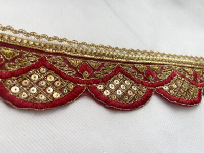 Burgundy with Gold Sequin Embroidered Decorative Lace Embellishment Trimming - Image 2