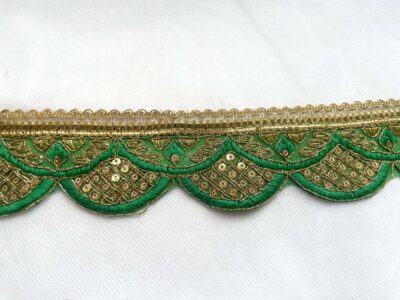 Emerald Green with Gold Sequin Embroidered Decorative Lace Embellishment Trimming - Image 3