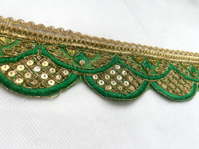 Emerald Green with Gold Sequin Embroidered Decorative Lace Embellishment Trimming - Image 2