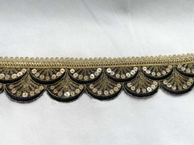Black with Gold Sequin Embroidered Decorative Lace Embellishment Trimming