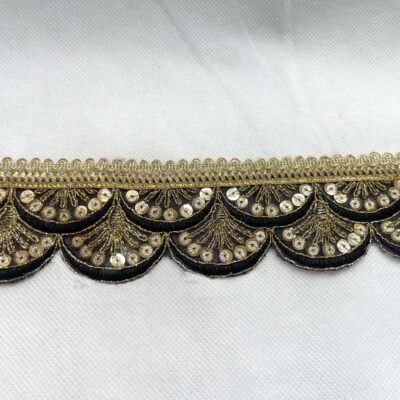 Black with Gold Sequin Embroidered Decorative Lace Embellishment Trimming