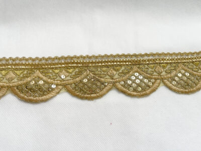 Beige with Gold Sequin Embroidered Decorative Lace Embellishment Trimming - Image 2