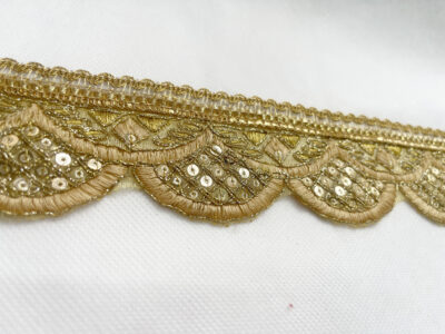 Beige with Gold Sequin Embroidered Decorative Lace Embellishment Trimming - Image 3