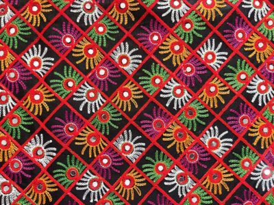 Floral Diamonds Traditional Rajasthani Shisha Mirror Fabric