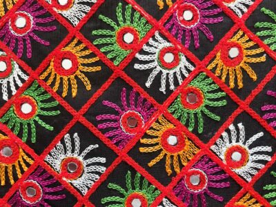 Floral Diamonds Traditional Rajasthani Shisha Mirror Fabric - Image 4