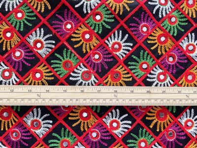 Floral Diamonds Traditional Rajasthani Shisha Mirror Fabric - Image 3