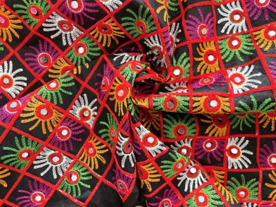 Floral Diamonds Traditional Rajasthani Shisha Mirror Fabric - Image 2