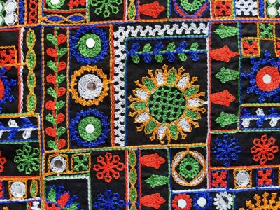 Mini Squares Traditional Rajasthani Shisha Mirror Fabric - Image 4