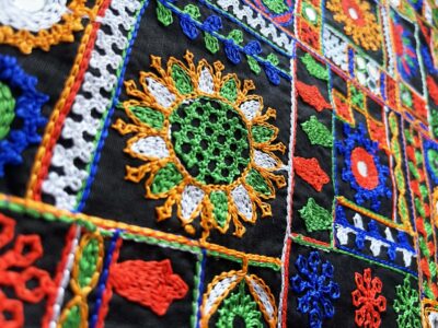 Mini Squares Traditional Rajasthani Shisha Mirror Fabric - Image 2