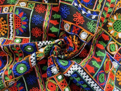 Mini Squares Traditional Rajasthani Shisha Mirror Fabric - Image 3