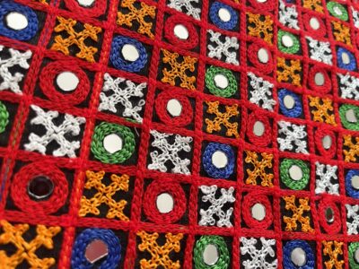 Mini Squares Traditional Rajasthani Shisha Mirror Fabric - Image 2