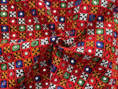 Mini Squares Traditional Rajasthani Shisha Mirror Fabric - Image 4