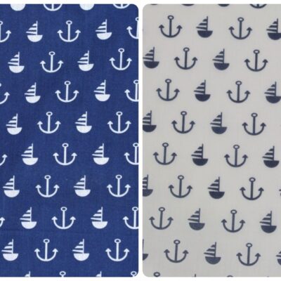 Polycotton Fabric Anchors And Sailing Boats