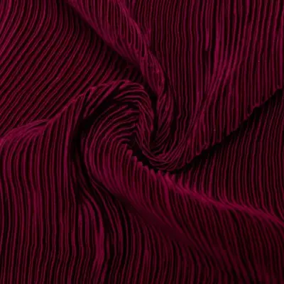 Burgundy / Deep Red Fine Textured Accordion Plisse Silky Satin Fabric Pleated Frill Dress Material