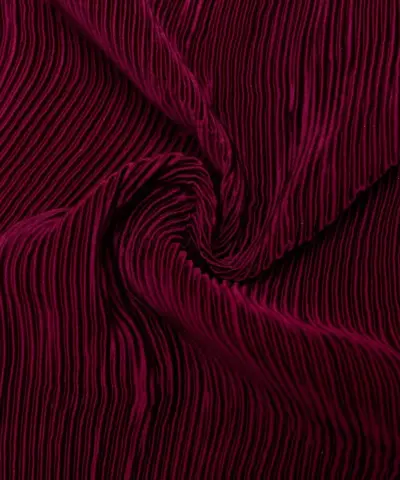 Burgundy / Deep Red Fine Textured Accordion Plisse Silky Satin Fabric Pleated Frill Dress Material