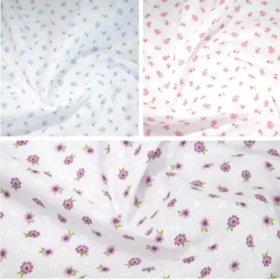 Polycotton fabric Antonio Floral Flowers Petals Leaves On White